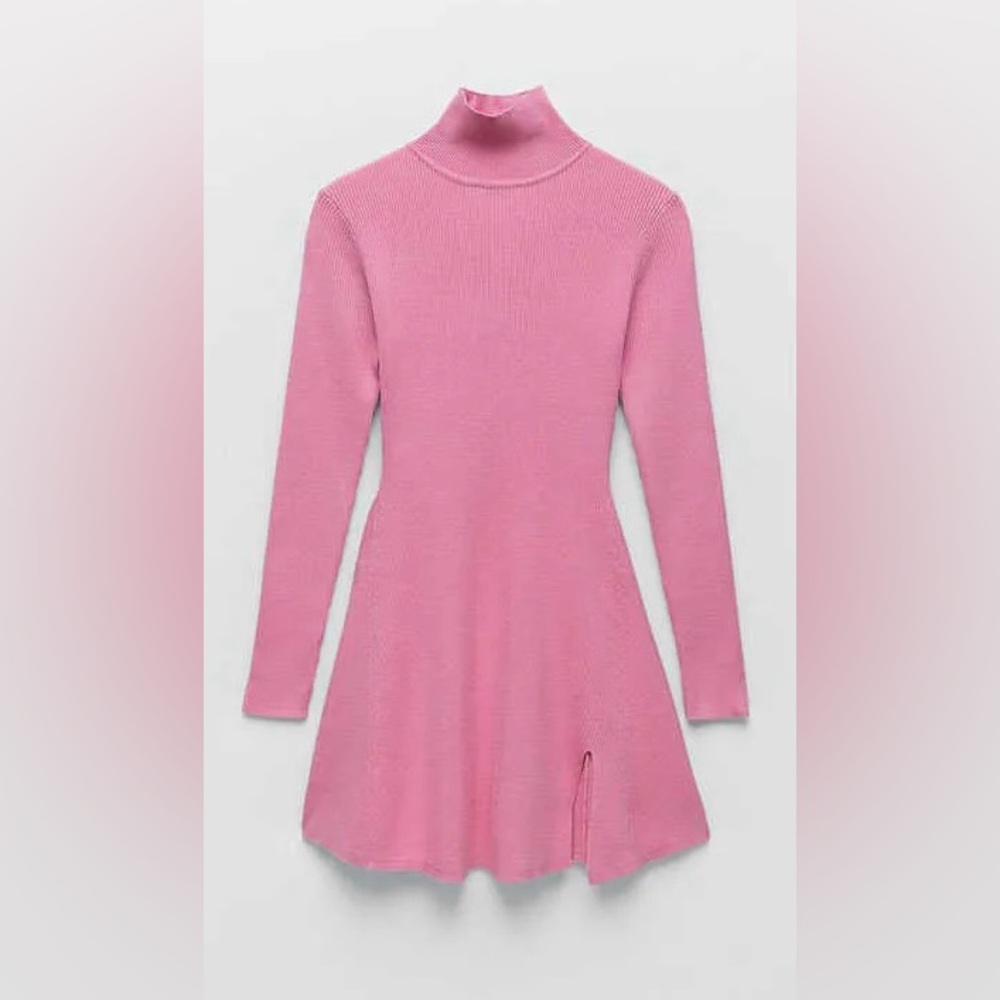 Zara Pink Ribbed Long Sleeve Dress